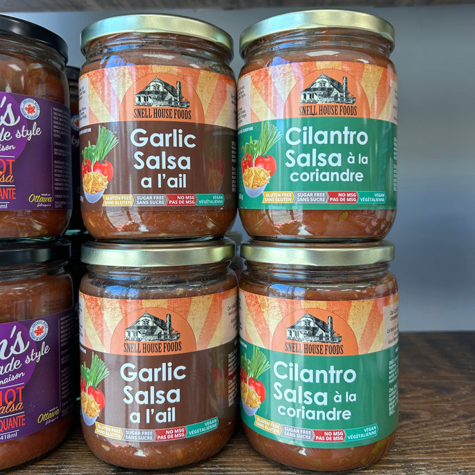 Snell House Cilantro and Garlic salsa jars