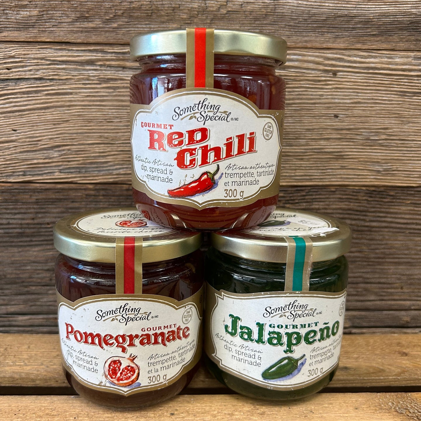 red chili, pomegranate and jalapeno spreads