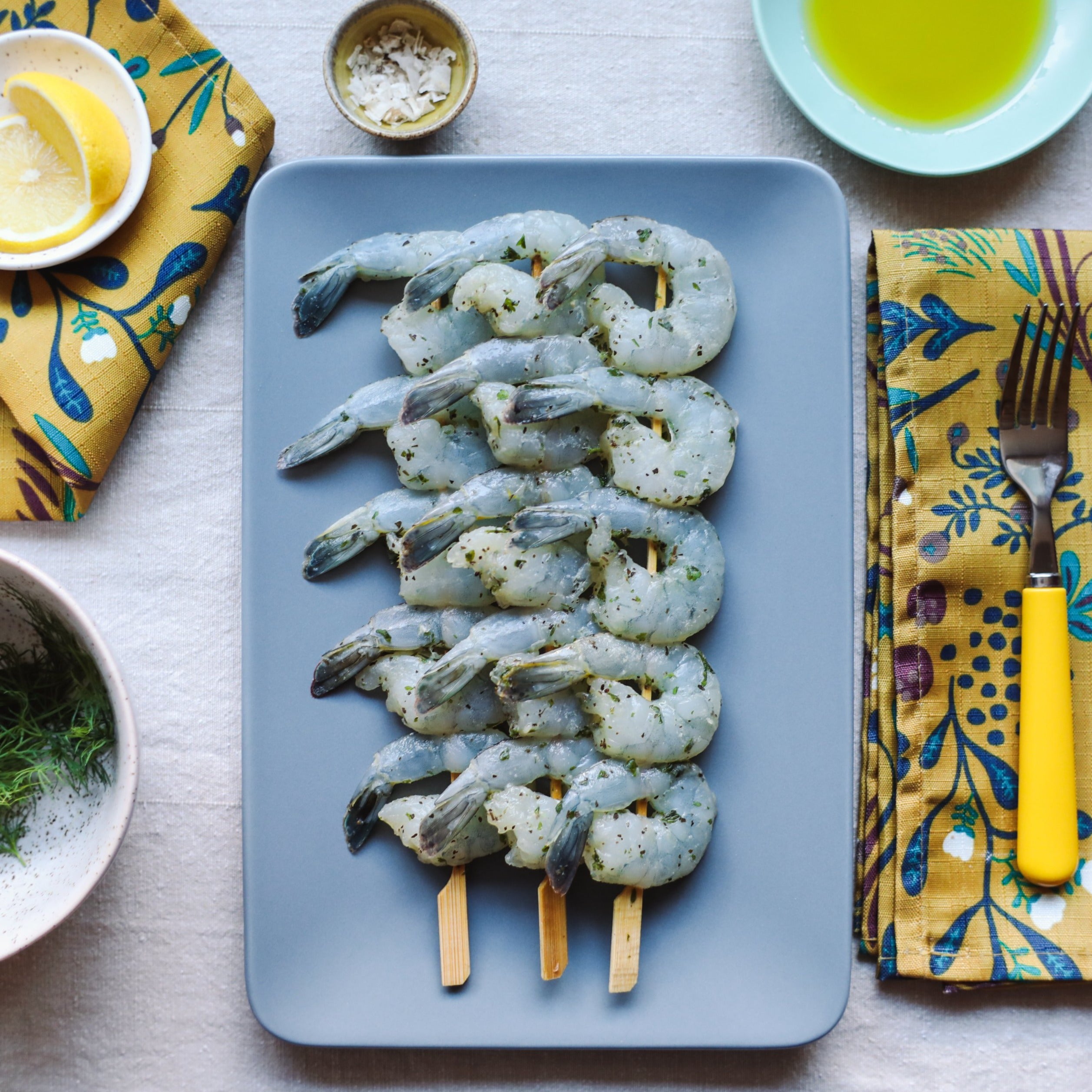 herb and garlic shrimp skewers