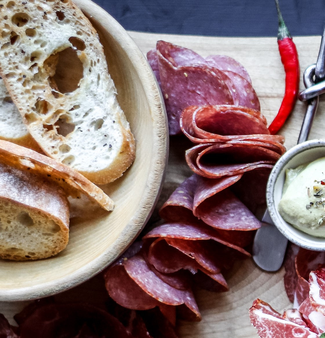 all beef salami on charcuterie tray
